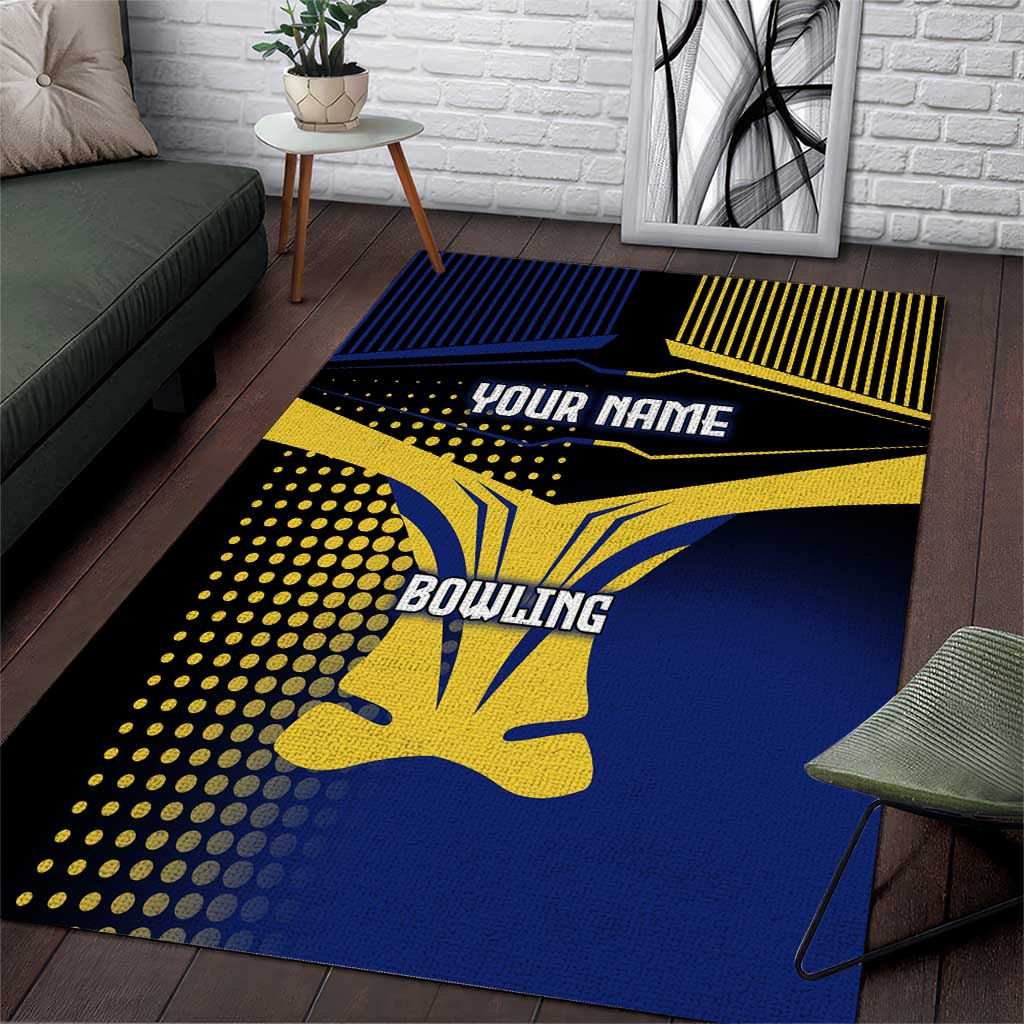 Personalized Blue and Yellow Bowling Area Rug with Striking Pins Retro Dot Pattern Design - Wonder Print Shop