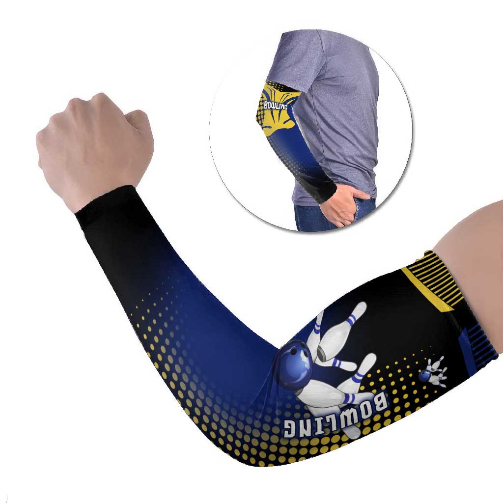 Personalized Blue and Yellow Bowling Arm Sleeves with Striking Pins Retro Dot Pattern Design - Wonder Print Shop