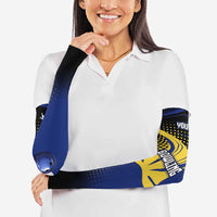 Personalized Blue and Yellow Bowling Arm Sleeves with Striking Pins Retro Dot Pattern Design - Wonder Print Shop