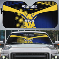 Personalized Blue and Yellow Bowling Auto Sun Shade with Striking Pins Retro Dot Pattern Design - Wonder Print Shop