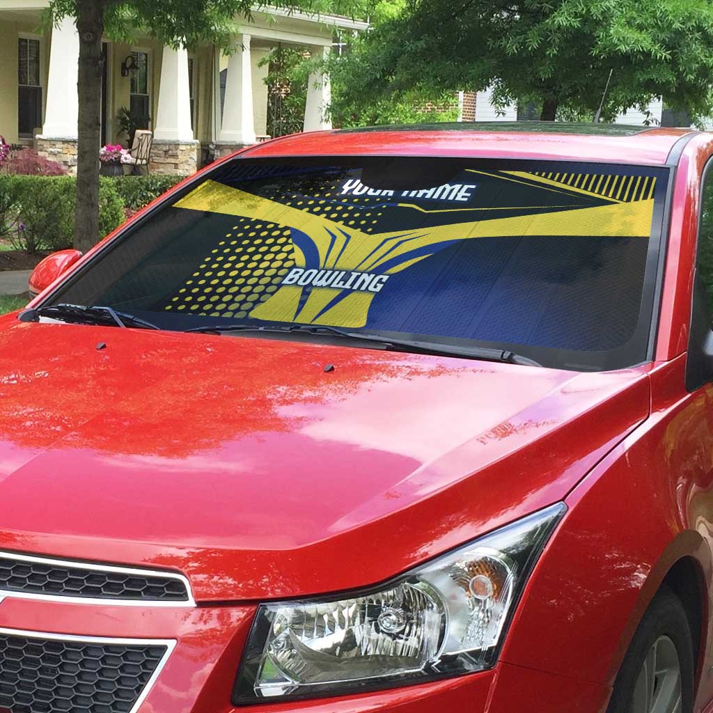 Personalized Blue and Yellow Bowling Auto Sun Shade with Striking Pins Retro Dot Pattern Design - Wonder Print Shop