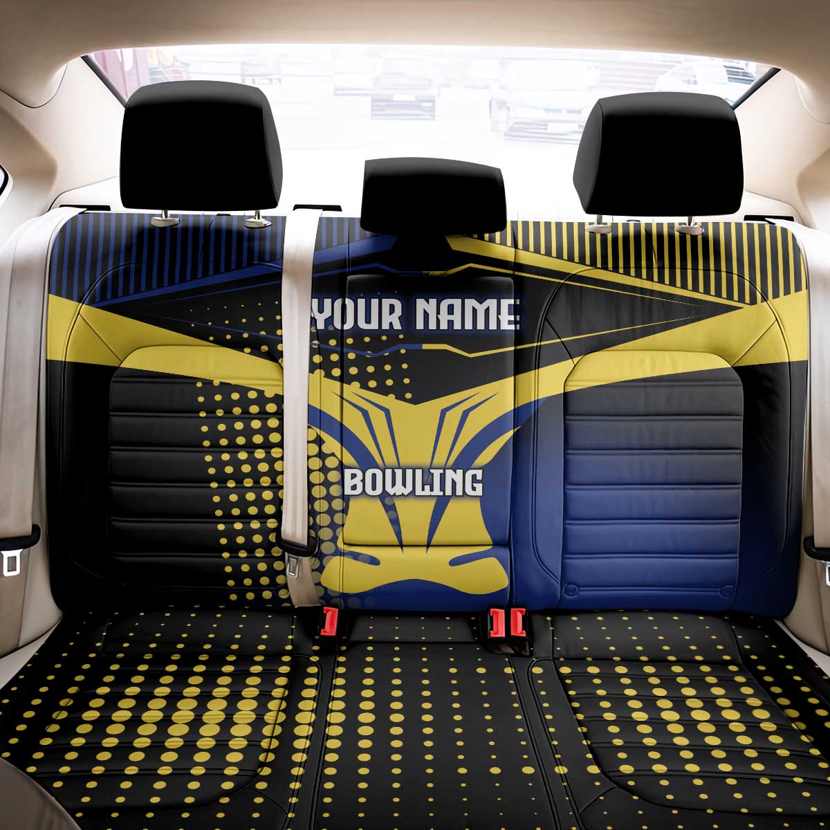Personalized Blue and Yellow Bowling Back Car Seat Cover with Striking Pins Retro Dot Pattern Design - Wonder Print Shop