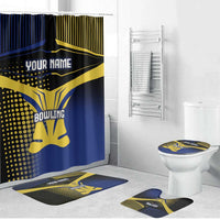 Personalized Blue and Yellow Bowling Bathroom Set with Striking Pins Retro Dot Pattern Design - Wonder Print Shop