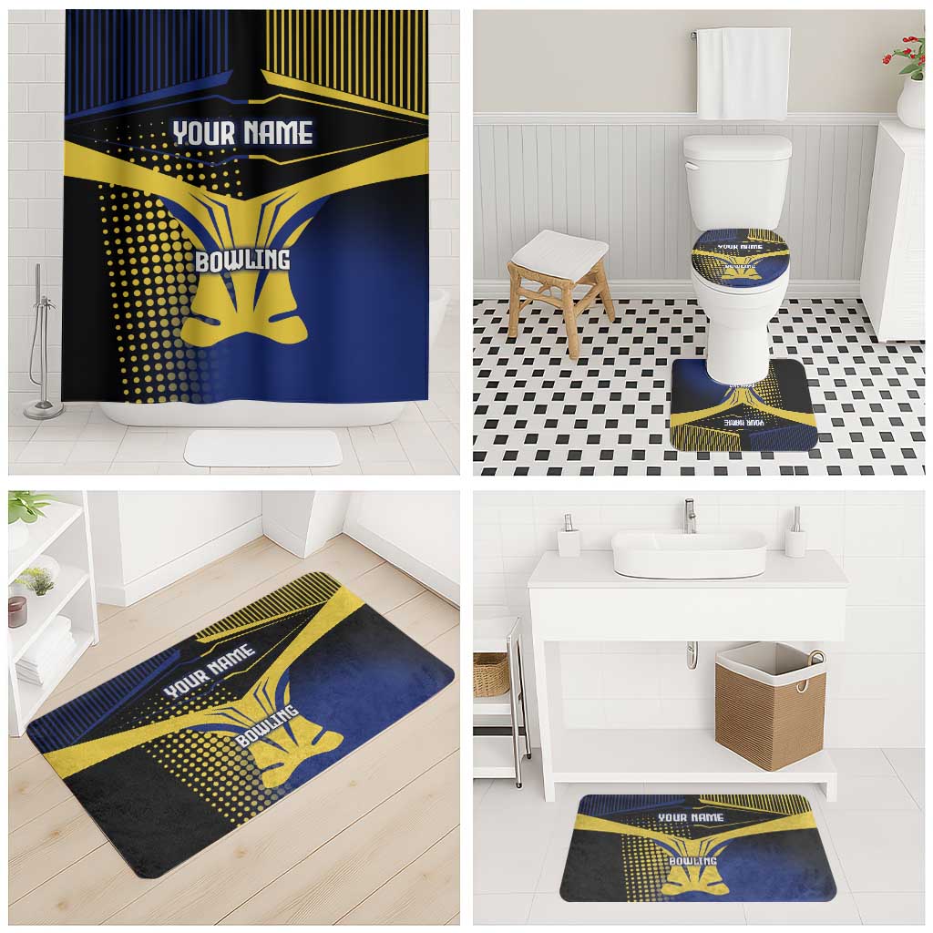 Personalized Blue and Yellow Bowling Bathroom Set with Striking Pins Retro Dot Pattern Design - Wonder Print Shop