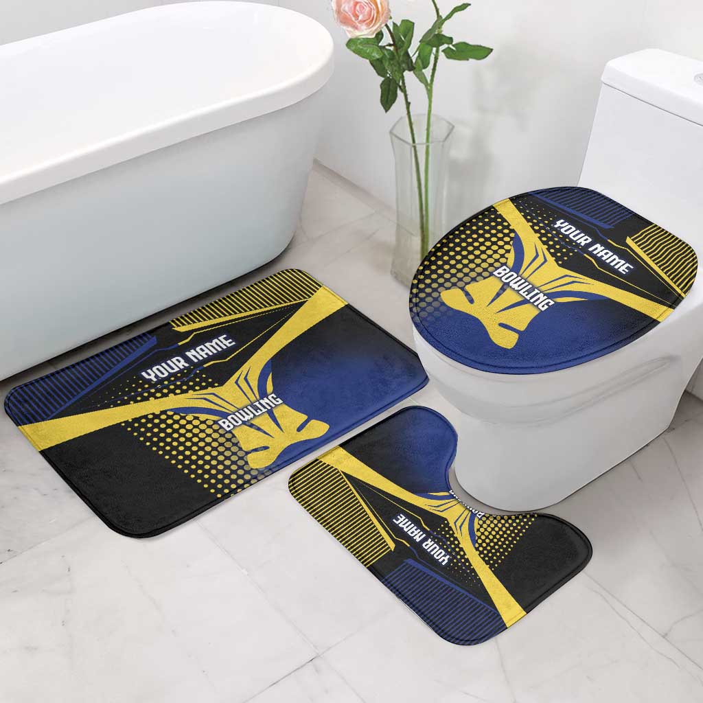 Personalized Blue and Yellow Bowling Bathroom Set with Striking Pins Retro Dot Pattern Design - Wonder Print Shop