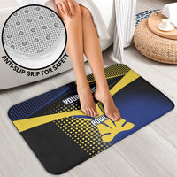 Personalized Blue and Yellow Bowling Bathroom Set with Striking Pins Retro Dot Pattern Design - Wonder Print Shop