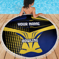Personalized Blue and Yellow Bowling Beach Blanket with Striking Pins Retro Dot Pattern Design - Wonder Print Shop