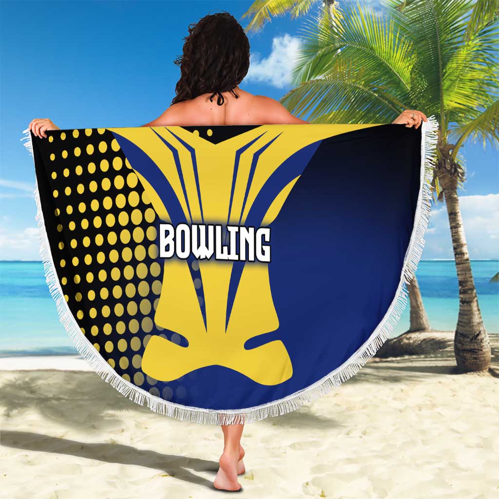Personalized Blue and Yellow Bowling Beach Blanket with Striking Pins Retro Dot Pattern Design - Wonder Print Shop