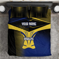 Personalized Blue and Yellow Bowling Bedding Set with Striking Pins Retro Dot Pattern Design - Wonder Print Shop