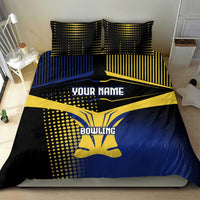 Personalized Blue and Yellow Bowling Bedding Set with Striking Pins Retro Dot Pattern Design - Wonder Print Shop