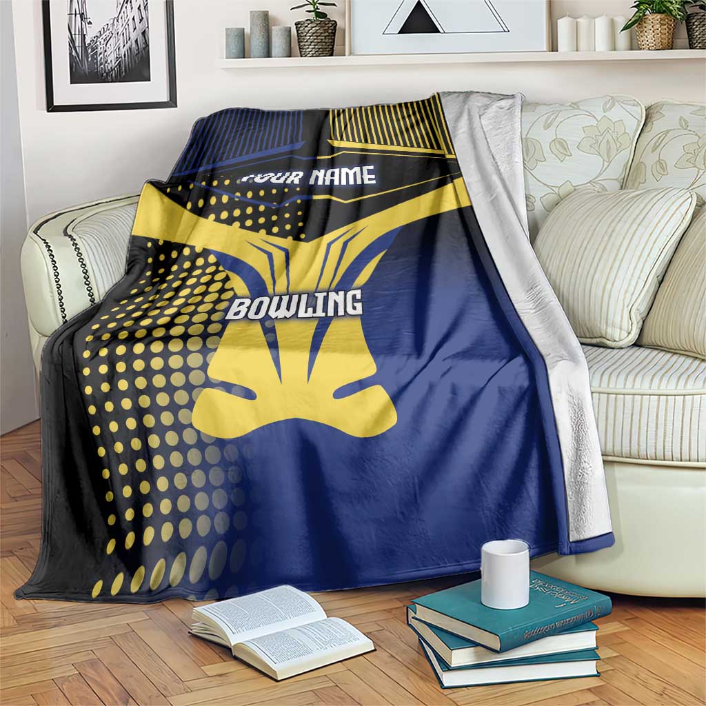 Personalized Blue and Yellow Bowling Blanket with Striking Pins Retro Dot Pattern Design - Wonder Print Shop