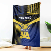 Personalized Blue and Yellow Bowling Blanket with Striking Pins Retro Dot Pattern Design - Wonder Print Shop