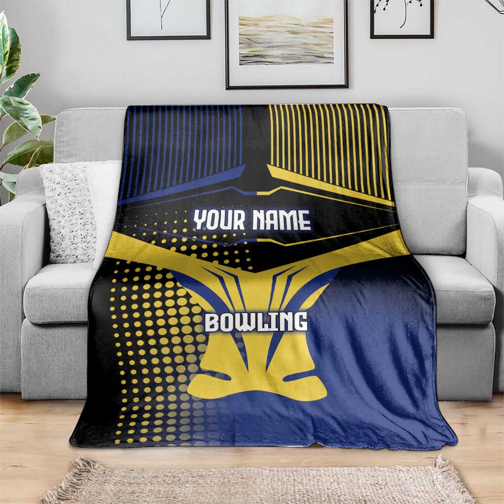 Personalized Blue and Yellow Bowling Blanket with Striking Pins Retro Dot Pattern Design - Wonder Print Shop