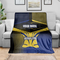 Personalized Blue and Yellow Bowling Blanket with Striking Pins Retro Dot Pattern Design - Wonder Print Shop