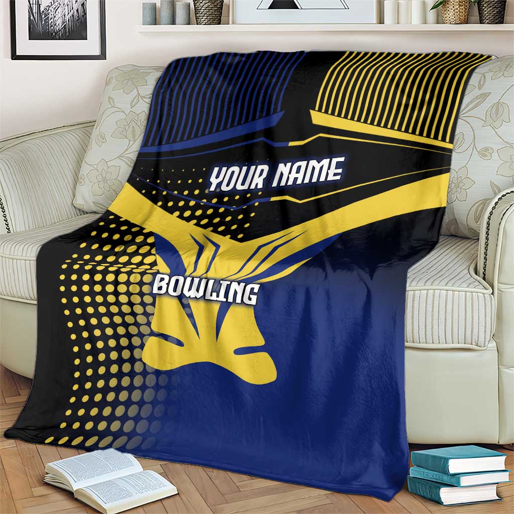 Personalized Blue and Yellow Bowling Blanket with Striking Pins Retro Dot Pattern Design - Wonder Print Shop