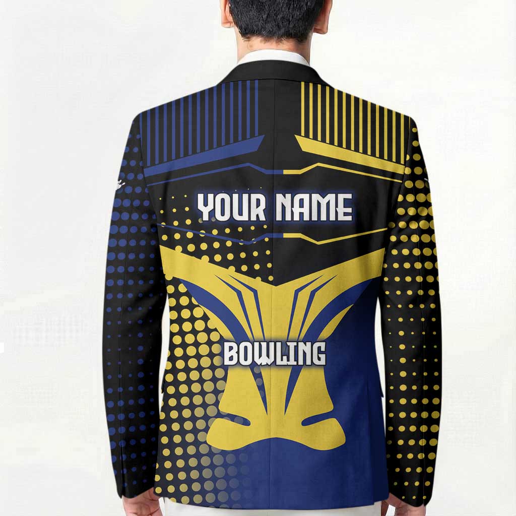 Personalized Blue and Yellow Bowling Blazer with Striking Pins Retro Dot Pattern Design - Wonder Print Shop
