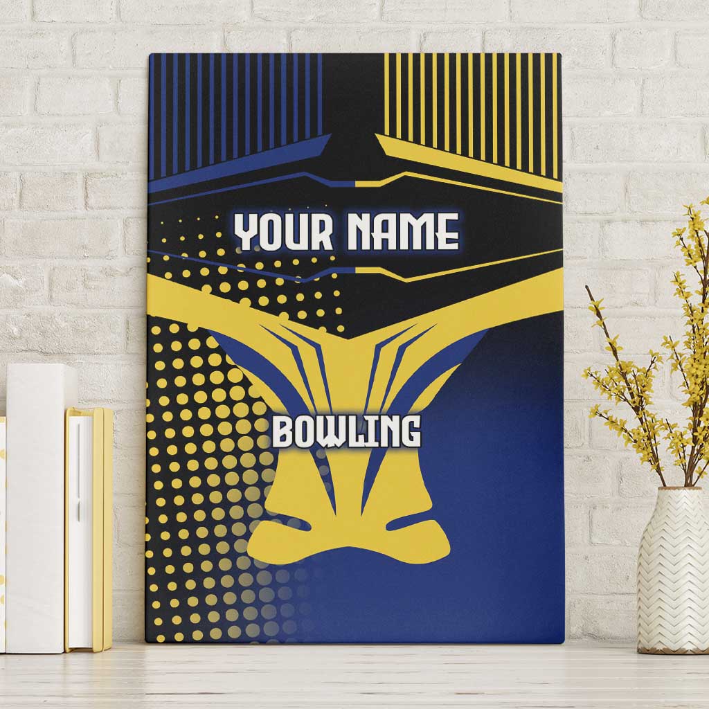 Personalized Blue and Yellow Bowling Canvas Wall Art with Striking Pins Retro Dot Pattern Design - Wonder Print Shop