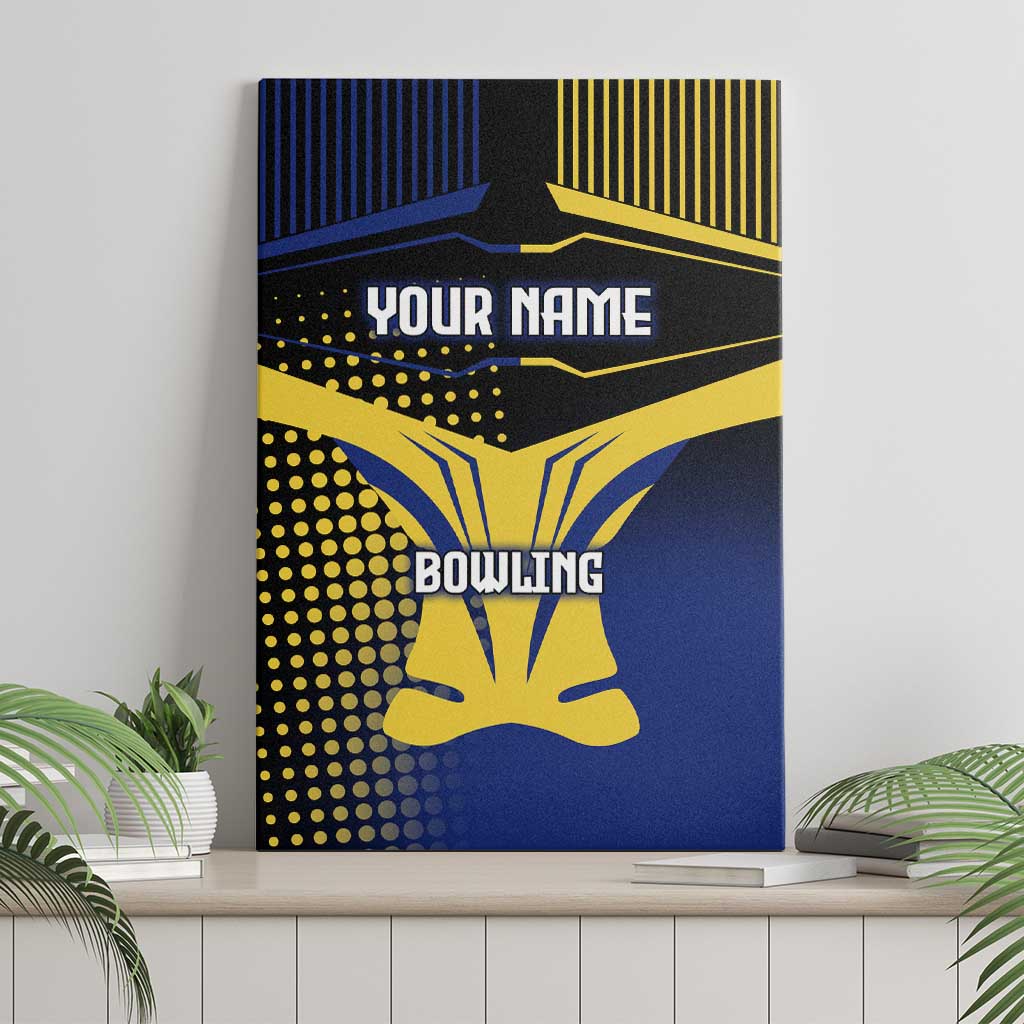 Personalized Blue and Yellow Bowling Canvas Wall Art with Striking Pins Retro Dot Pattern Design - Wonder Print Shop