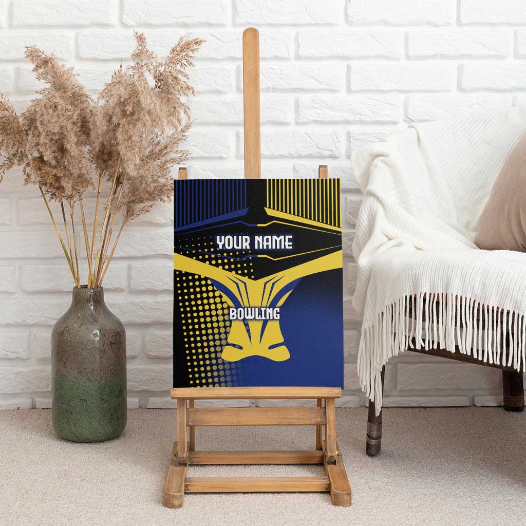 Personalized Blue and Yellow Bowling Canvas Wall Art with Striking Pins Retro Dot Pattern Design - Wonder Print Shop