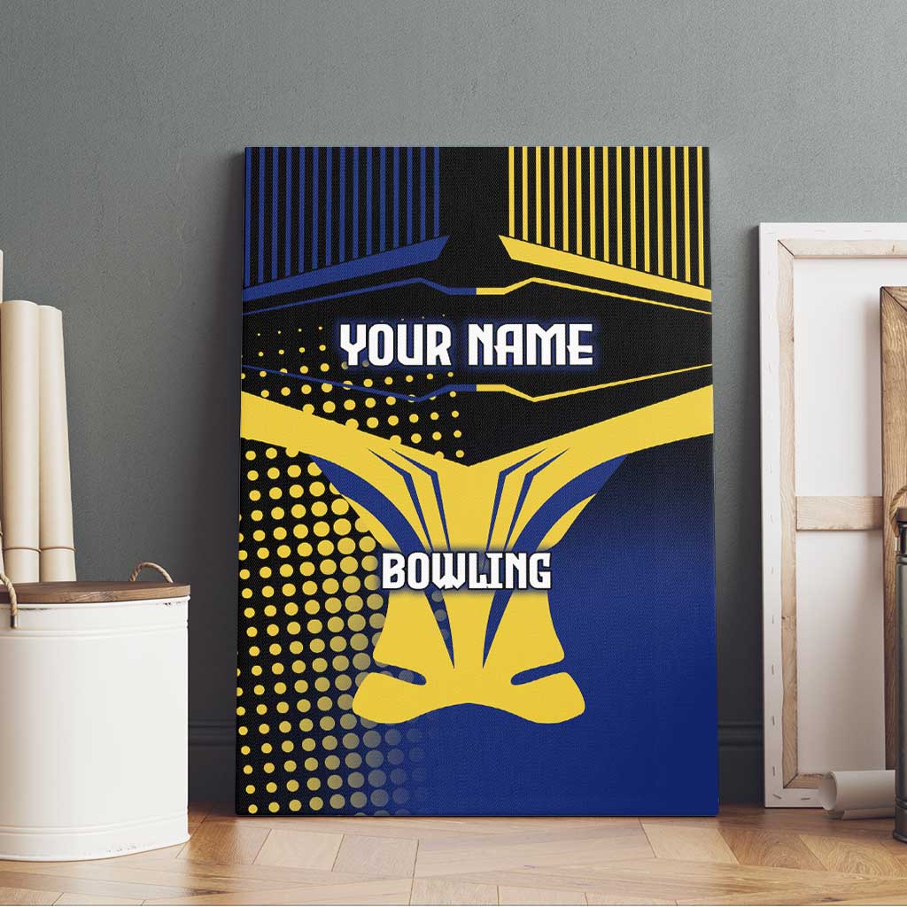 Personalized Blue and Yellow Bowling Canvas Wall Art with Striking Pins Retro Dot Pattern Design - Wonder Print Shop