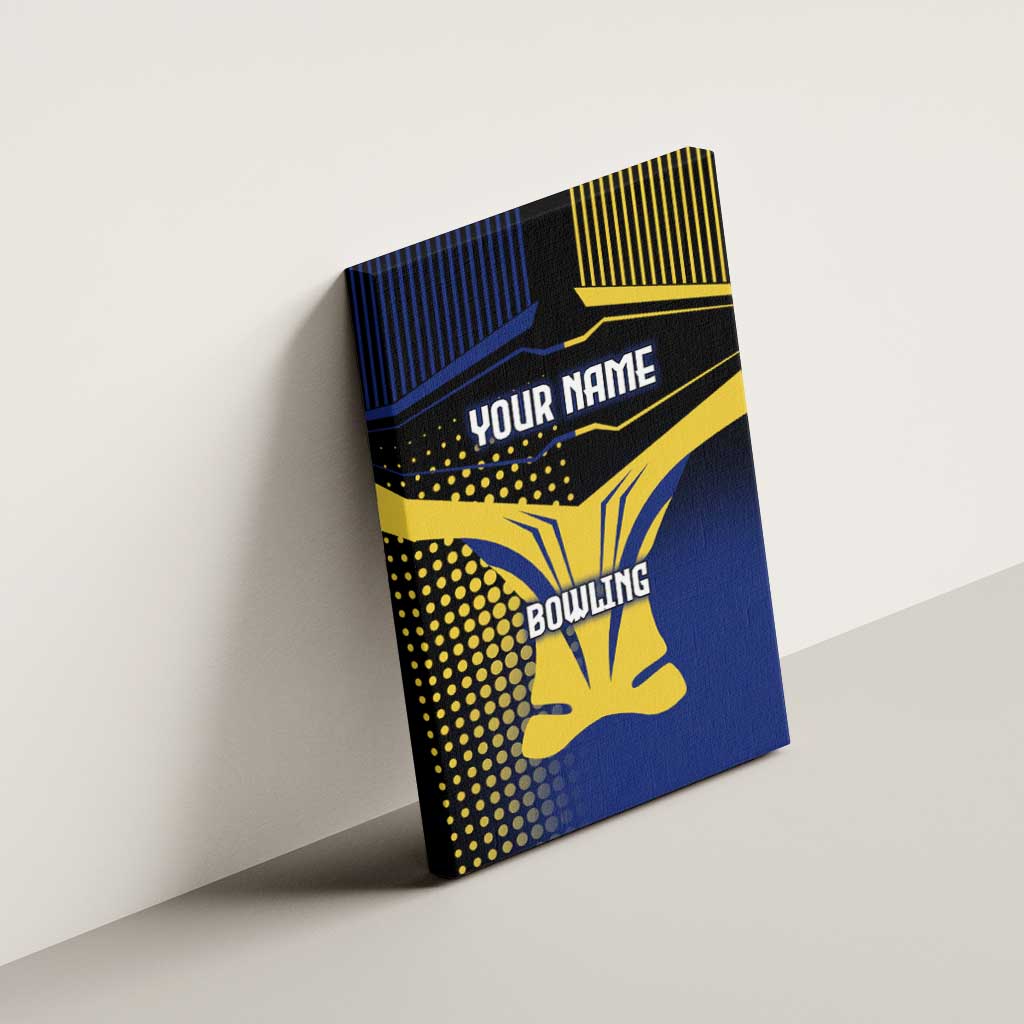 Personalized Blue and Yellow Bowling Canvas Wall Art with Striking Pins Retro Dot Pattern Design - Wonder Print Shop