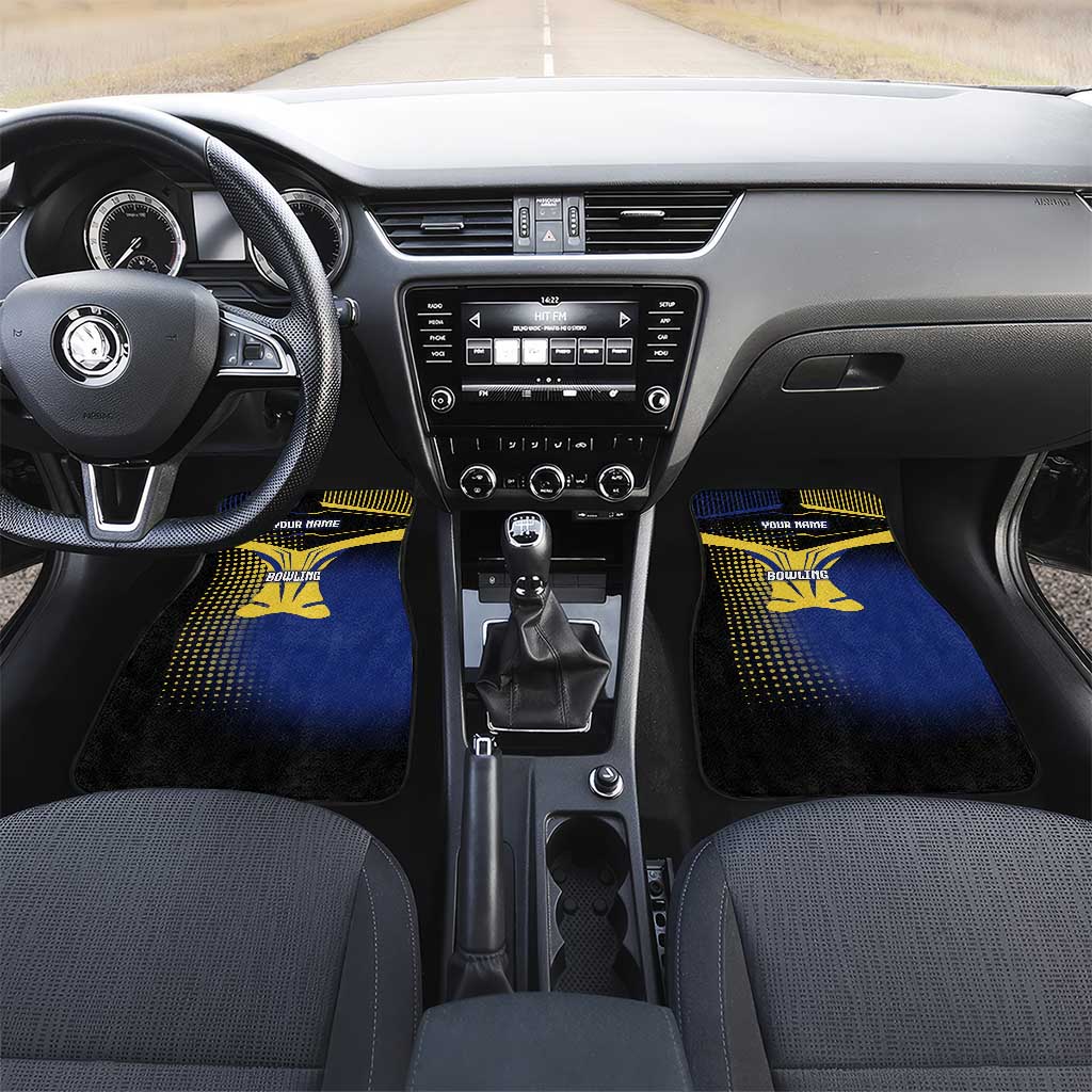 Personalized Blue and Yellow Bowling Car Mats with Striking Pins Retro Dot Pattern Design - Wonder Print Shop