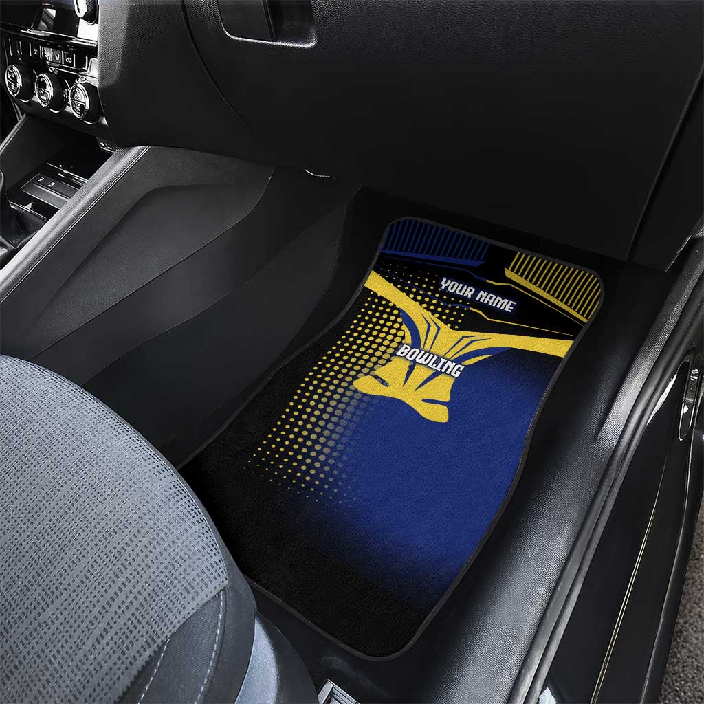 Personalized Blue and Yellow Bowling Car Mats with Striking Pins Retro Dot Pattern Design - Wonder Print Shop