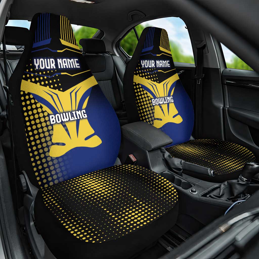 Personalized Blue and Yellow Bowling Car Seat Cover with Striking Pins Retro Dot Pattern Design - Wonder Print Shop