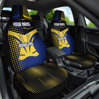 Personalized Blue and Yellow Bowling Car Seat Cover with Striking Pins Retro Dot Pattern Design - Wonder Print Shop