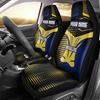 Personalized Blue and Yellow Bowling Car Seat Cover with Striking Pins Retro Dot Pattern Design - Wonder Print Shop