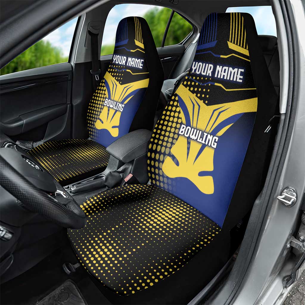 Personalized Blue and Yellow Bowling Car Seat Cover with Striking Pins Retro Dot Pattern Design - Wonder Print Shop