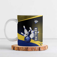 Personalized Blue and Yellow Bowling Ceramic Mug with Striking Pins Retro Dot Pattern Design - Wonder Print Shop