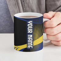 Personalized Blue and Yellow Bowling Ceramic Mug with Striking Pins Retro Dot Pattern Design - Wonder Print Shop