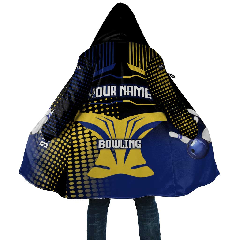 Personalized Blue and Yellow Bowling Cloak with Striking Pins Retro Dot Pattern Design - Wonder Print Shop