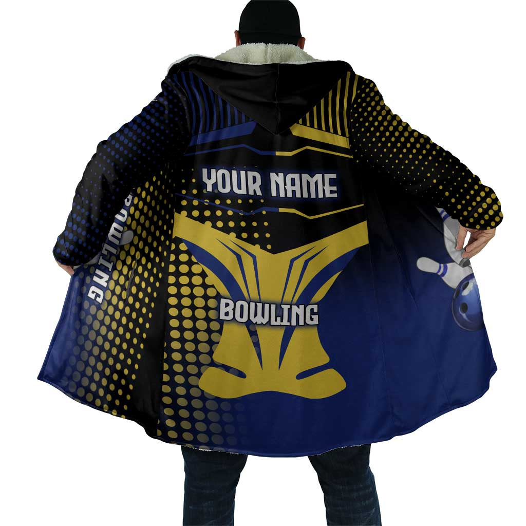 Personalized Blue and Yellow Bowling Cloak with Striking Pins Retro Dot Pattern Design - Wonder Print Shop
