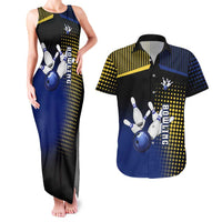 Personalized Blue and Yellow Bowling Couples Matching Tank Maxi Dress and Hawaiian Shirt with Striking Pins Retro Dot Pattern Design - Wonder Print Shop