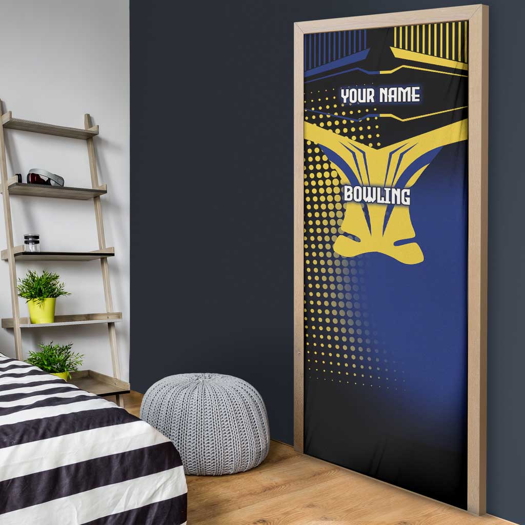 Personalized Blue and Yellow Bowling Door Cover with Striking Pins Retro Dot Pattern Design - Wonder Print Shop