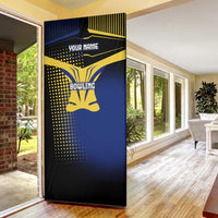 Personalized Blue and Yellow Bowling Door Cover with Striking Pins Retro Dot Pattern Design - Wonder Print Shop