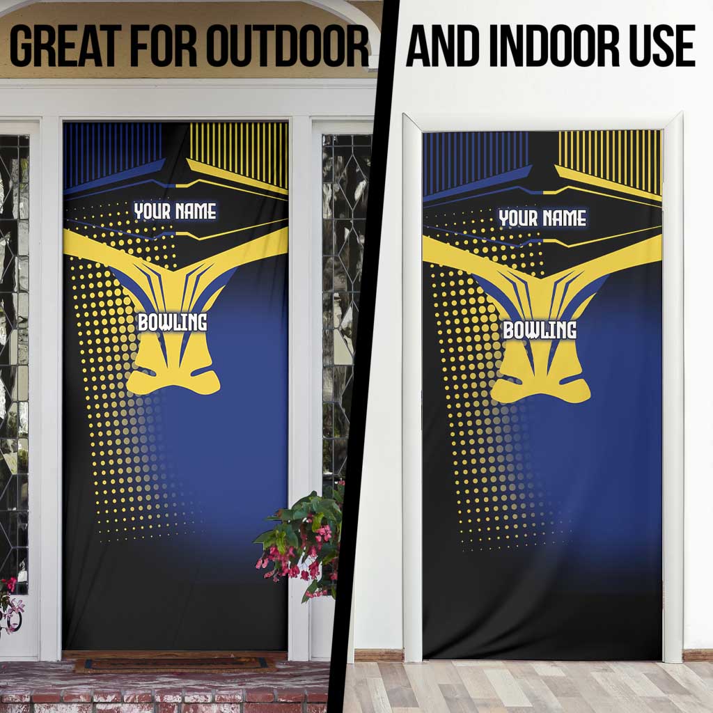 Personalized Blue and Yellow Bowling Door Cover with Striking Pins Retro Dot Pattern Design - Wonder Print Shop