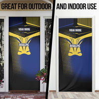 Personalized Blue and Yellow Bowling Door Cover with Striking Pins Retro Dot Pattern Design - Wonder Print Shop