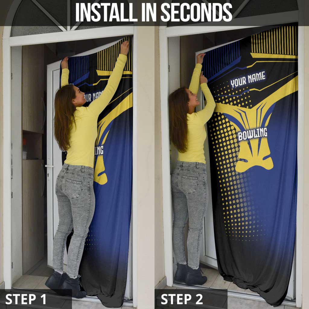 Personalized Blue and Yellow Bowling Door Cover with Striking Pins Retro Dot Pattern Design - Wonder Print Shop