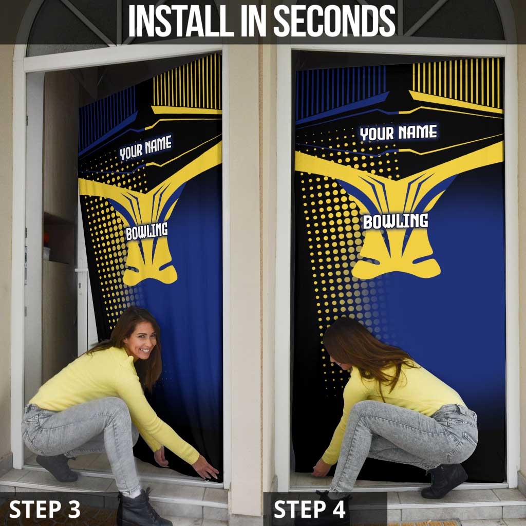 Personalized Blue and Yellow Bowling Door Cover with Striking Pins Retro Dot Pattern Design - Wonder Print Shop