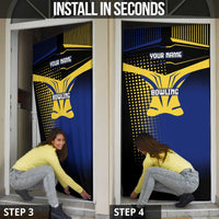 Personalized Blue and Yellow Bowling Door Cover with Striking Pins Retro Dot Pattern Design - Wonder Print Shop