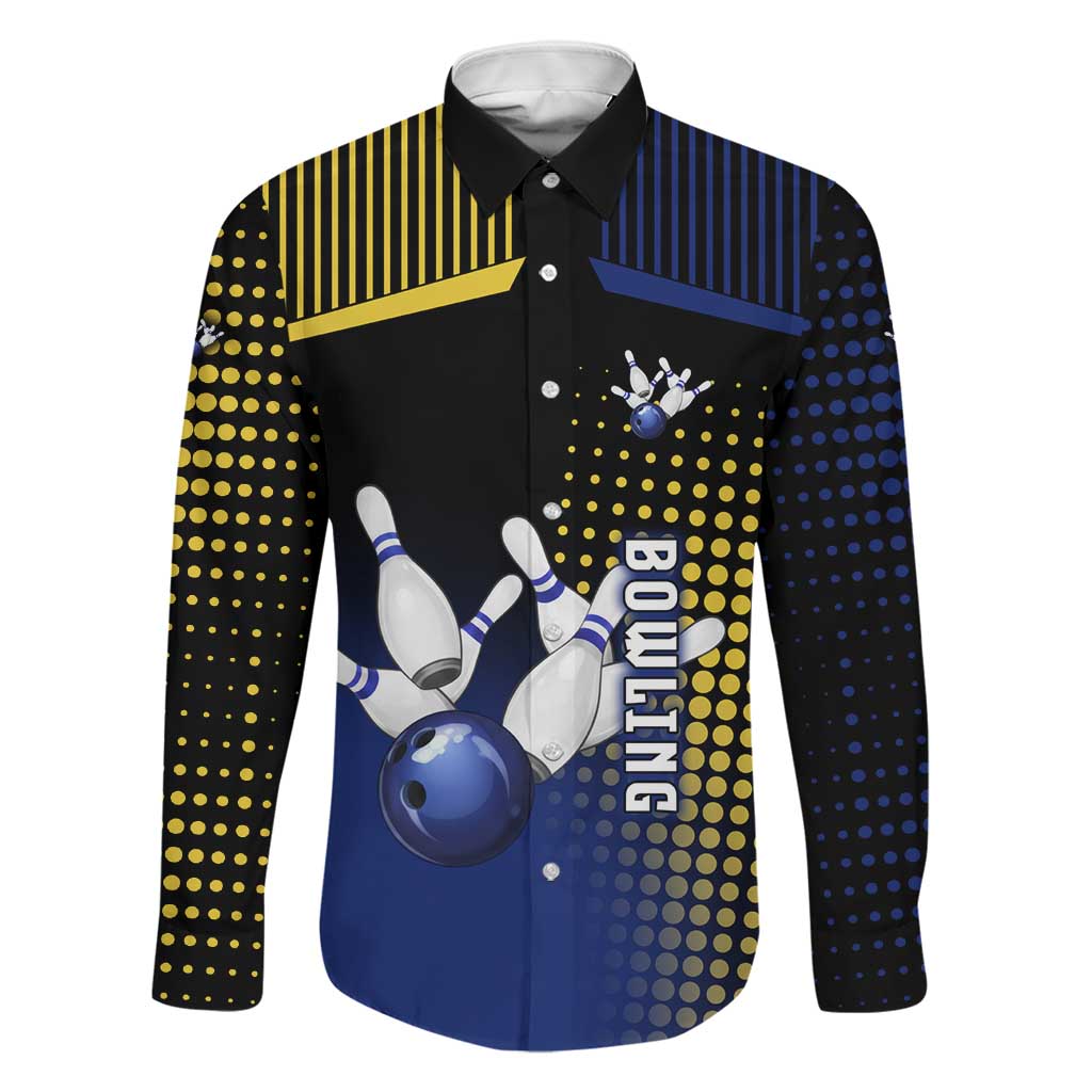 Personalized Blue and Yellow Bowling Family Matching Mermaid Dress and Hawaiian Shirt with Striking Pins Retro Dot Pattern Design - Wonder Print Shop