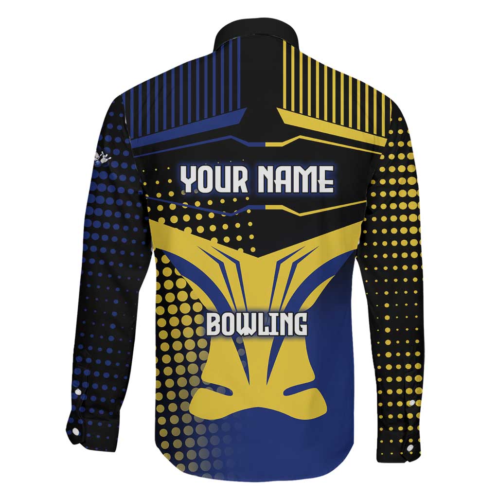 Personalized Blue and Yellow Bowling Family Matching Mermaid Dress and Hawaiian Shirt with Striking Pins Retro Dot Pattern Design - Wonder Print Shop