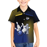 Personalized Blue and Yellow Bowling Family Matching Mermaid Dress and Hawaiian Shirt with Striking Pins Retro Dot Pattern Design - Wonder Print Shop