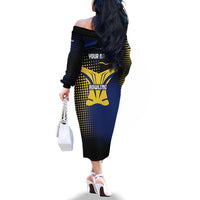 Personalized Blue and Yellow Bowling Family Matching Off The Shoulder Long Sleeve Dress and Hawaiian Shirt with Striking Pins Retro Dot Pattern Design - Wonder Print Shop