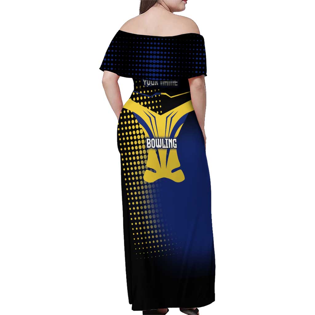 Personalized Blue and Yellow Bowling Family Matching Off Shoulder Maxi Dress and Hawaiian Shirt with Striking Pins Retro Dot Pattern Design - Wonder Print Shop