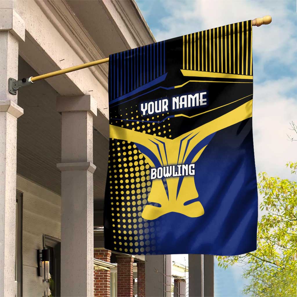 Personalized Blue and Yellow Bowling Garden Flag with Striking Pins Retro Dot Pattern Design - Wonder Print Shop