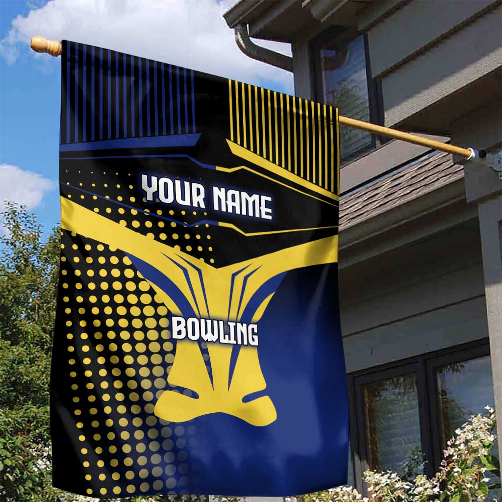 Personalized Blue and Yellow Bowling Garden Flag with Striking Pins Retro Dot Pattern Design - Wonder Print Shop